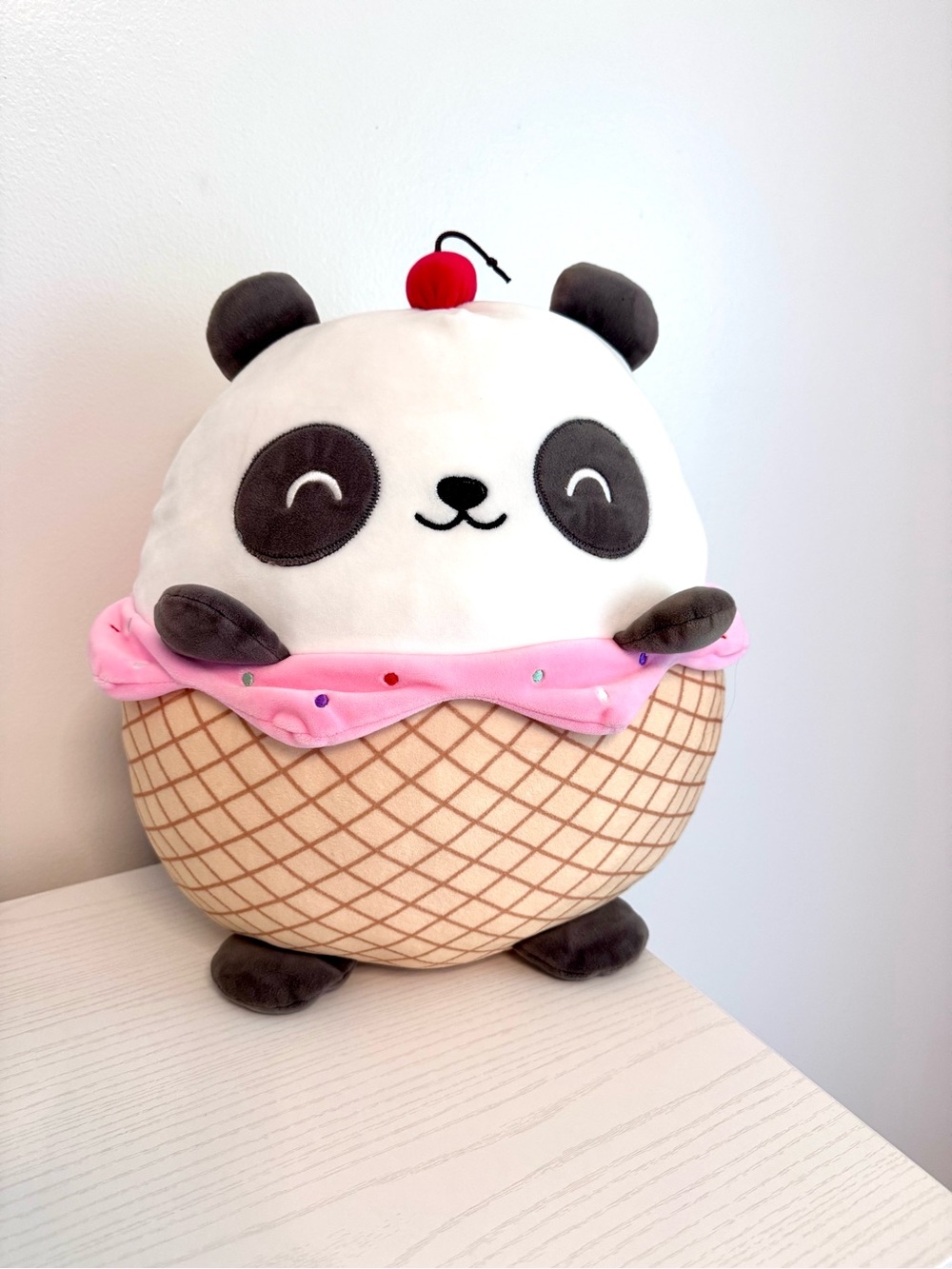 Plush Panda Ice Cream Scoop in a Waffle Cone Soft Toy - Pink & Cream by Linzy